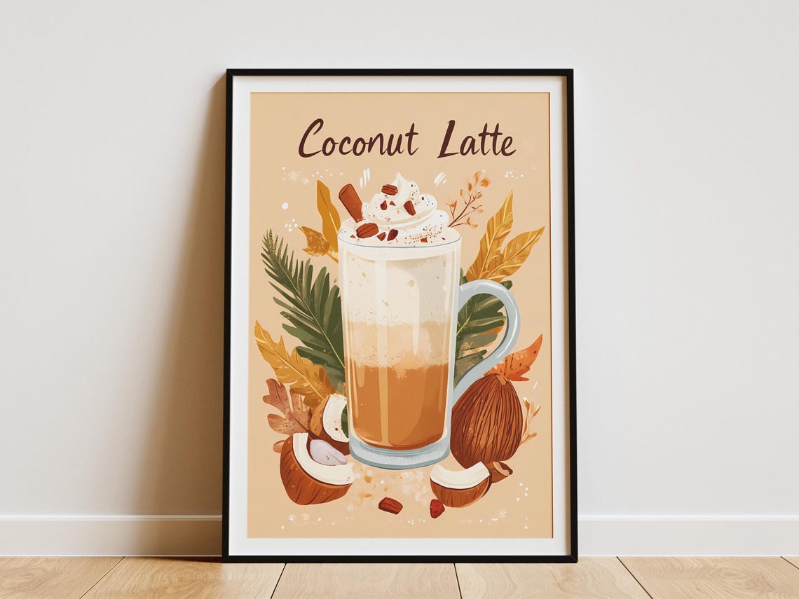 Coconut Latte Tropical Coffee Drink Whipped Cream Illustration Poster