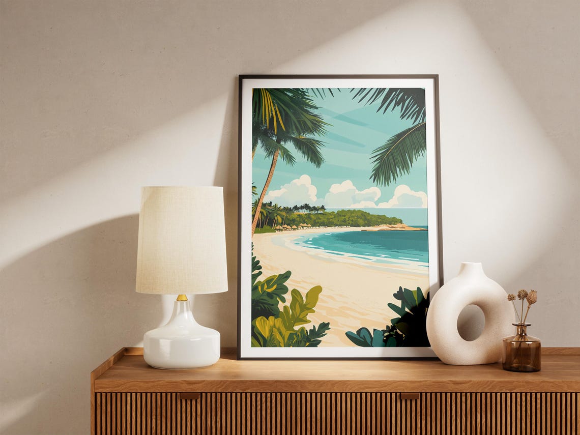 Paradise Island Bahamas Beach Framed by Palm Trees Poster Scenic - Image 5