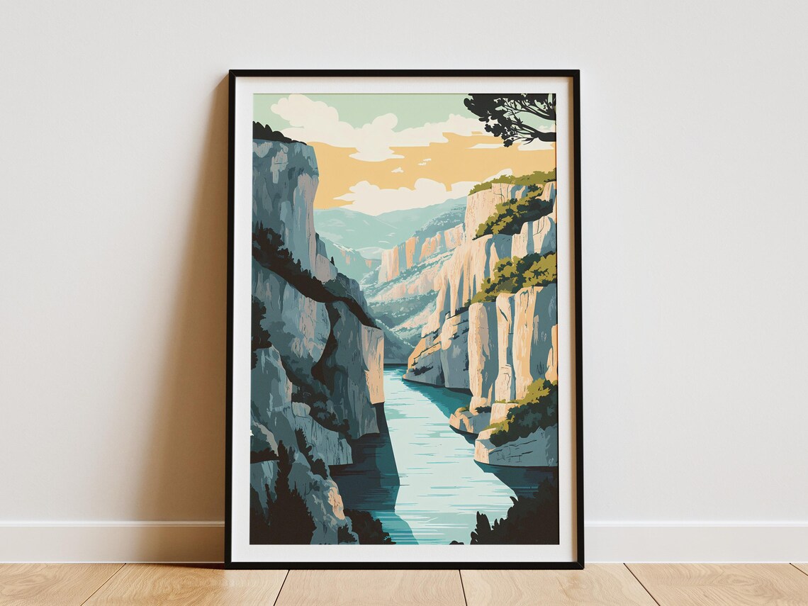 Verdon Gorge France Sunny River Canyon Vintage Travel Poster