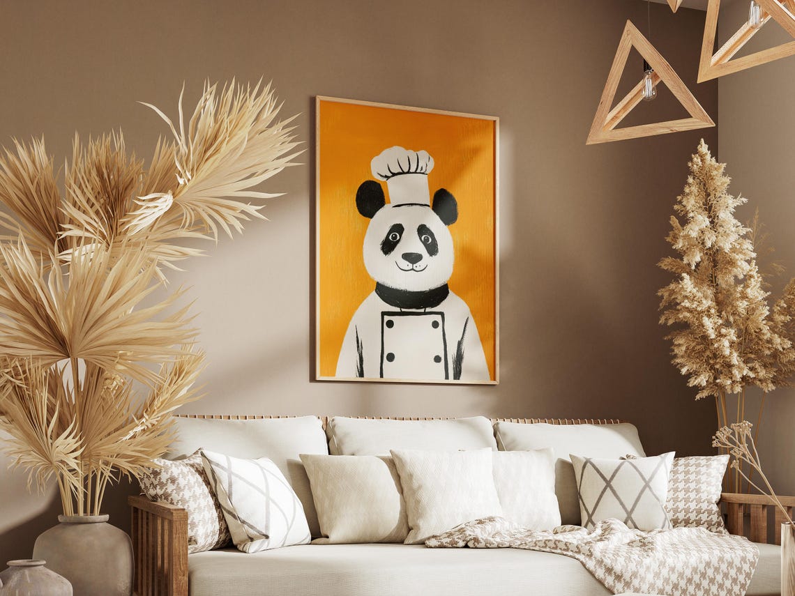 Panda Chef Art Print Kitchen Decor Poster In Uniform Funny Wall Animal Gift - Image 3