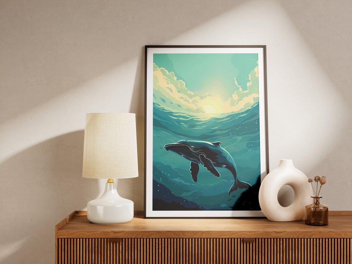 Humpback Whale Ocean Depths Teal Underwater Wildlife Art Poster - Image 2