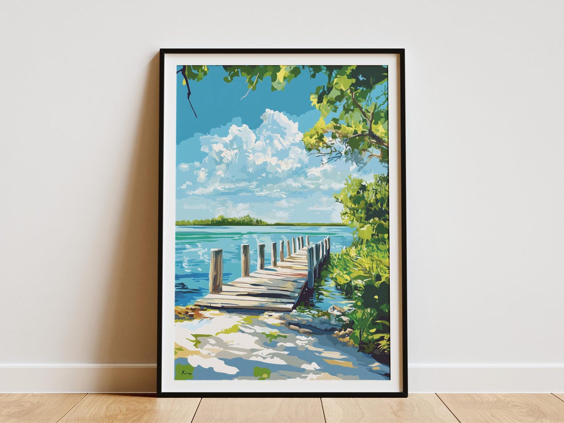Wooden Dock Over Turquoise Water Sunny Lakeside Decor Poster