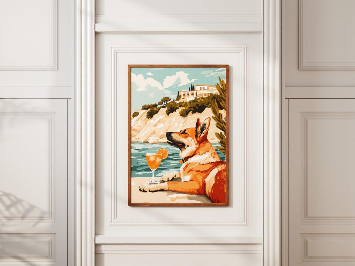 German Shepherd Relaxing With Cocktail By The Sea Cliff Villa Poster - Image 2