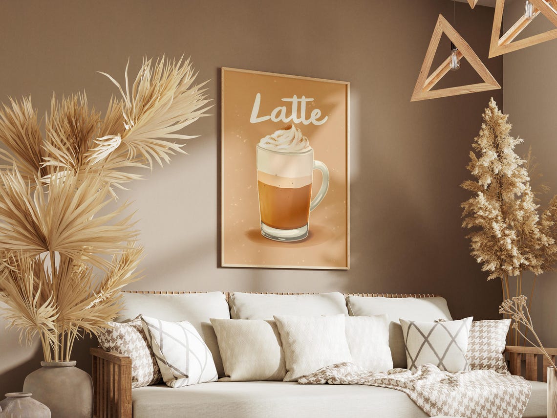 Classic Latte Coffee Tall Glass Cup Creamy Cafe Illustration Poster - Image 3