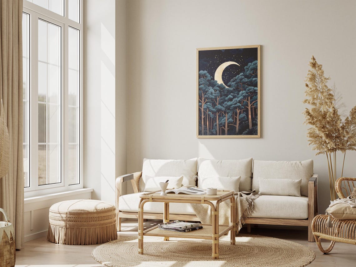 Pine Forest Crescent Moon Poster Forest Art Print Nature Wall Art Home Decor Celestial Art Night Sky Tree Print Landscape Art Gift - Image 4