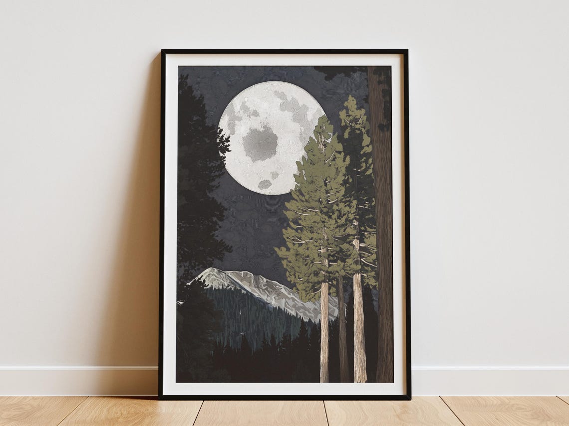 Lassen Volcanic National Park Moonlit Pines Mountain Night Poster