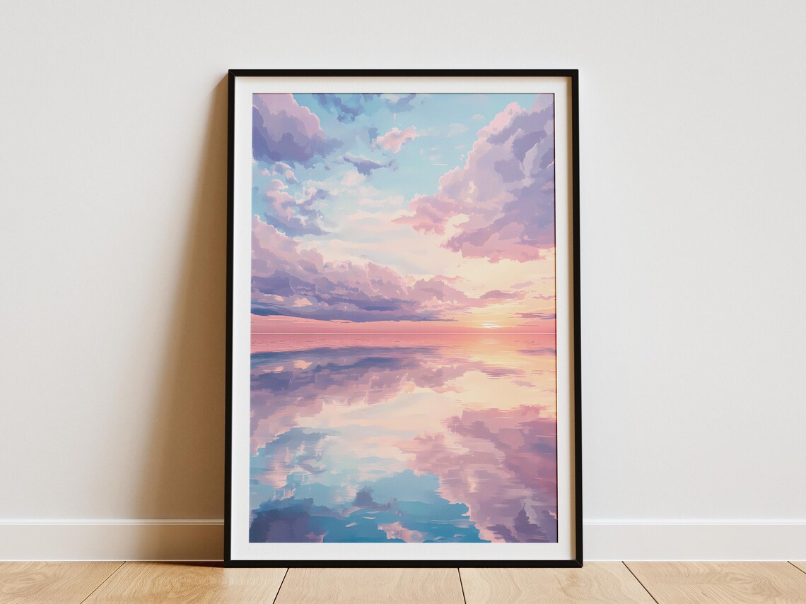 Pastel Sky Mirrored in Glass-Calm Water Reflection Art Poster