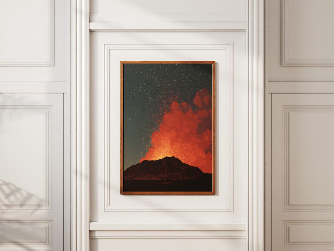 Volcano Eruption Starry Night Sky Lava Explosion Dramatic Poster - Image 2