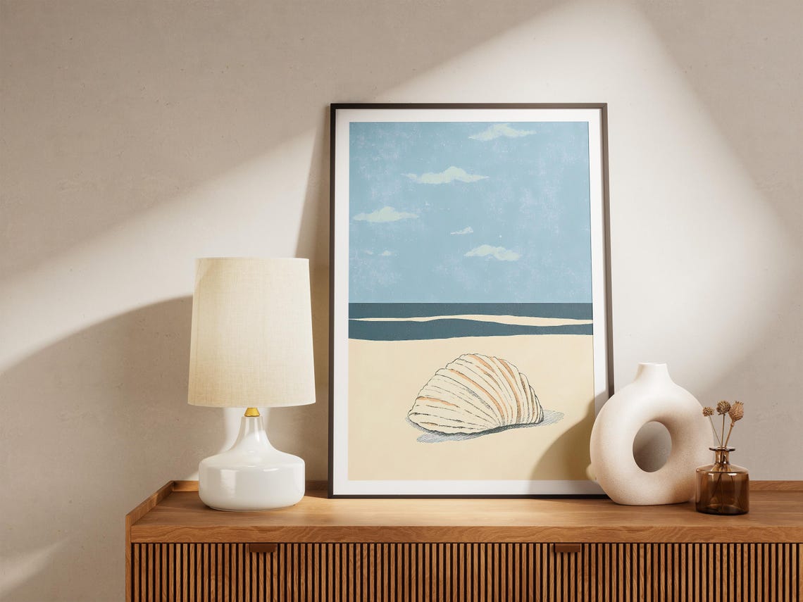 Seashell Beach Minimalist Print Ocean Coastal Wall Art Summer Vacation Home Decor Modern Boho Seashore Illustration Calm Beach Poster Simple - Image 5