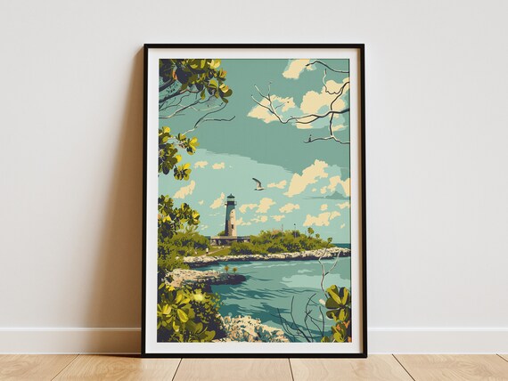 Biscayne National Park Lighthouse Tropical Island Vintage Poster