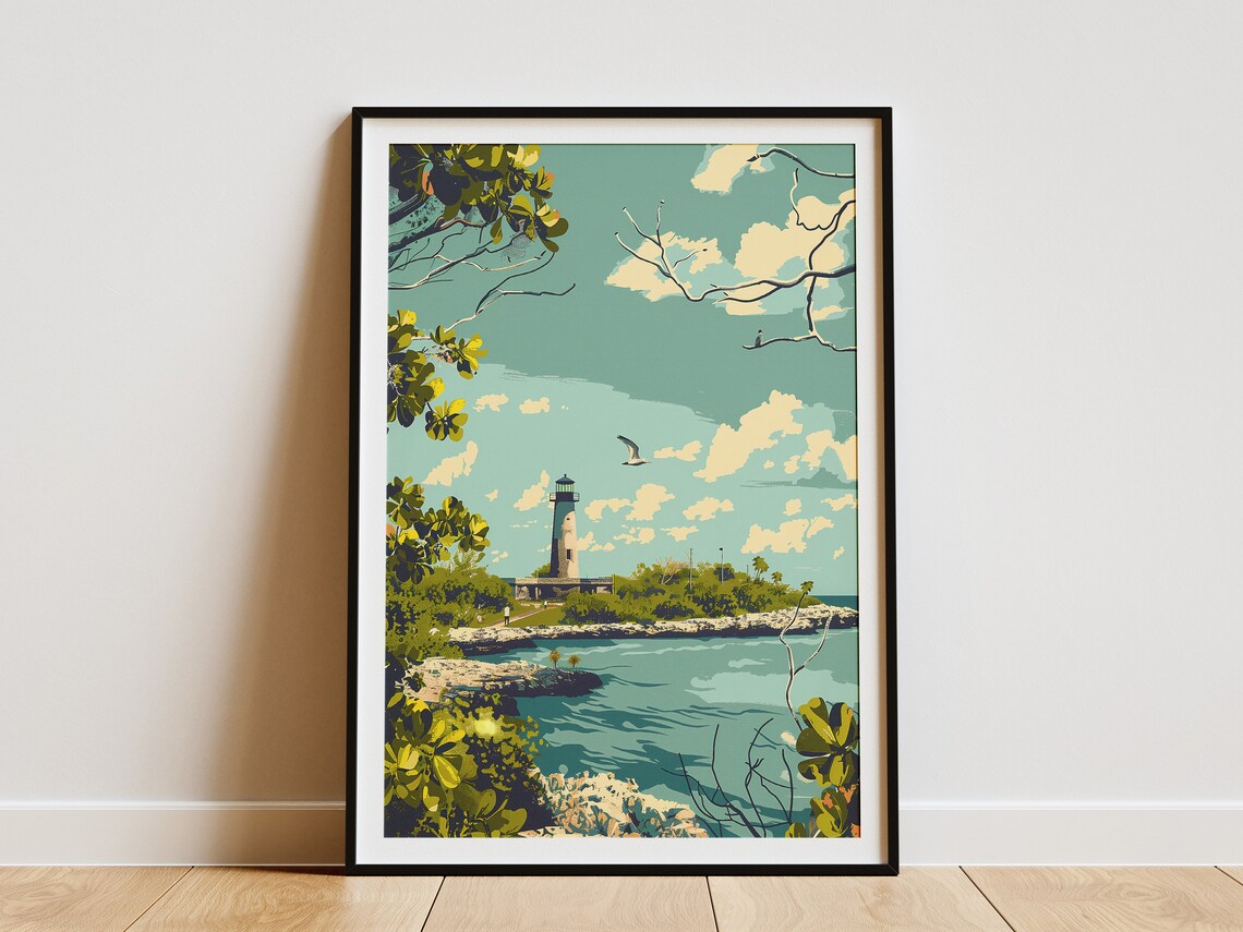 Biscayne National Park Lighthouse Tropical Island Vintage Poster