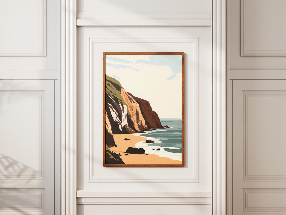 Jurassic Coast England Ochre Cliffs Sandy Beach Seascape Poster - Image 2