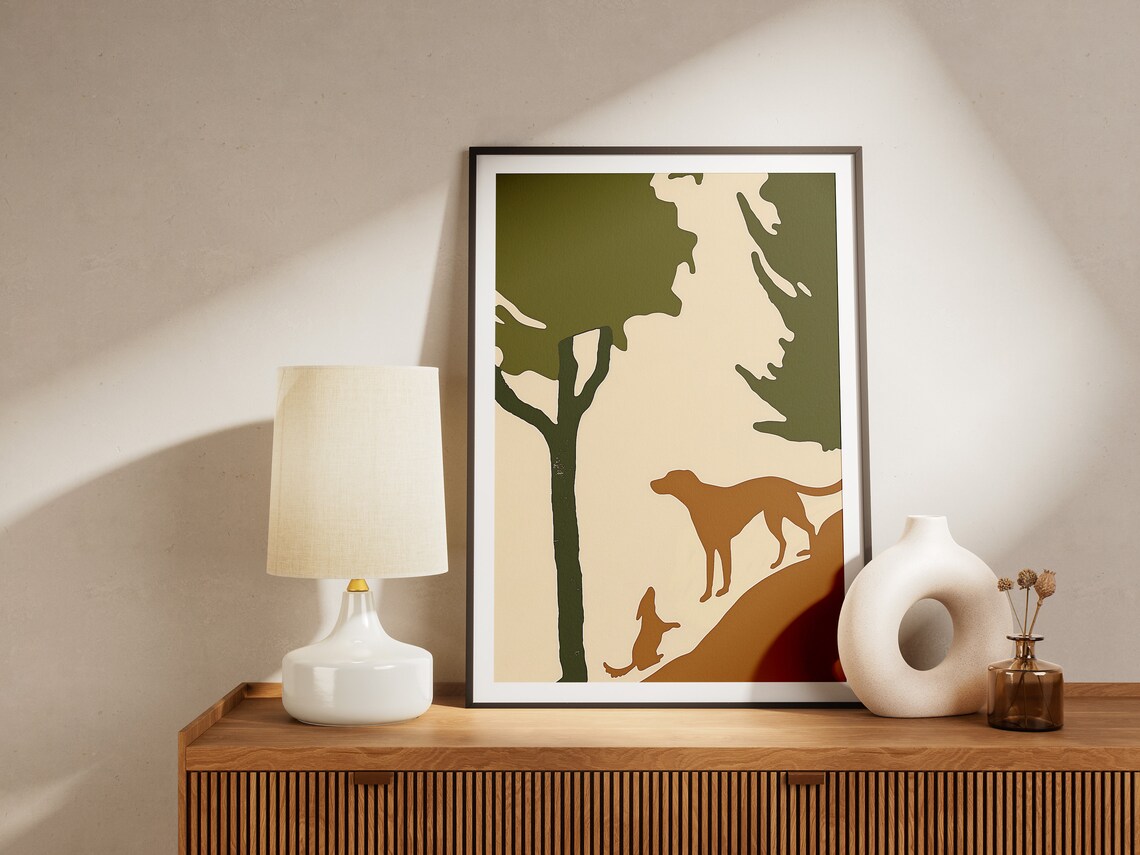 Dog Rabbit Silhouette Woodland Abstract Minimalist Animal Art Print - Image 2