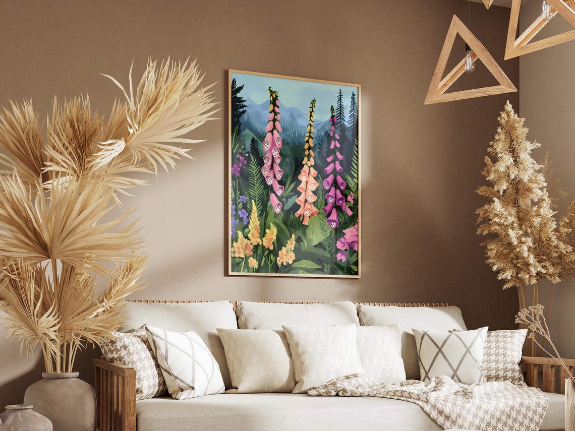 Foxglove Towers Mountain Meadow Ferns Vibrant Botanical Poster - Image 3