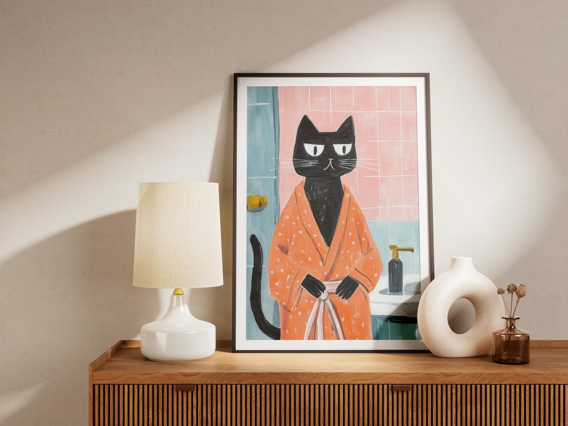 Norwegian Forest Cat Bathrobe Bathroom Art Print Lover Gift Funny Poster Wall Decor Quirky Home - Image 4