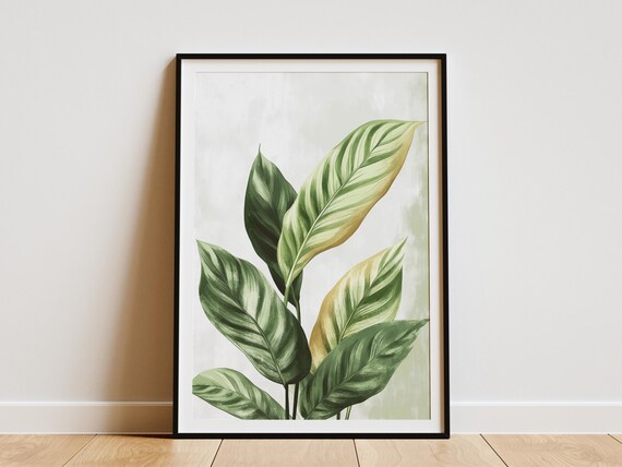 Calathea Leaves Poster Tropical Plant Art Print Botanical Wall Decor Modern Home Illustration Green