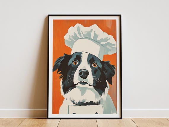 Border Collie Chef Art Print Kitchen Decor Dog Lover Gift Funny Animal Canine Poster Restaurant Foodie