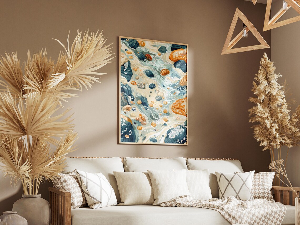 Ocean Tide Pool With Shells And Crabs Aerial Watercolor Poster - Image 3