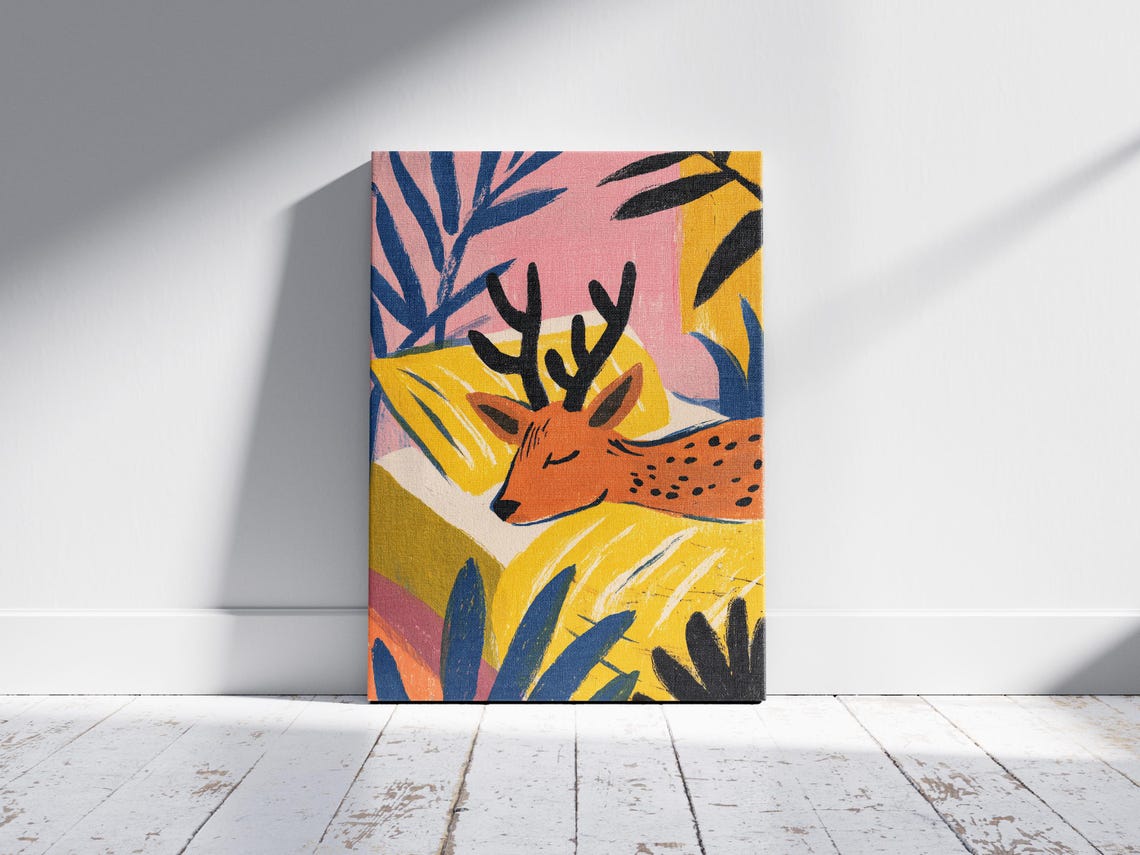 Sleeping Spotted Deer With Antlers Colorful Woodland Animal Poster - Image 2