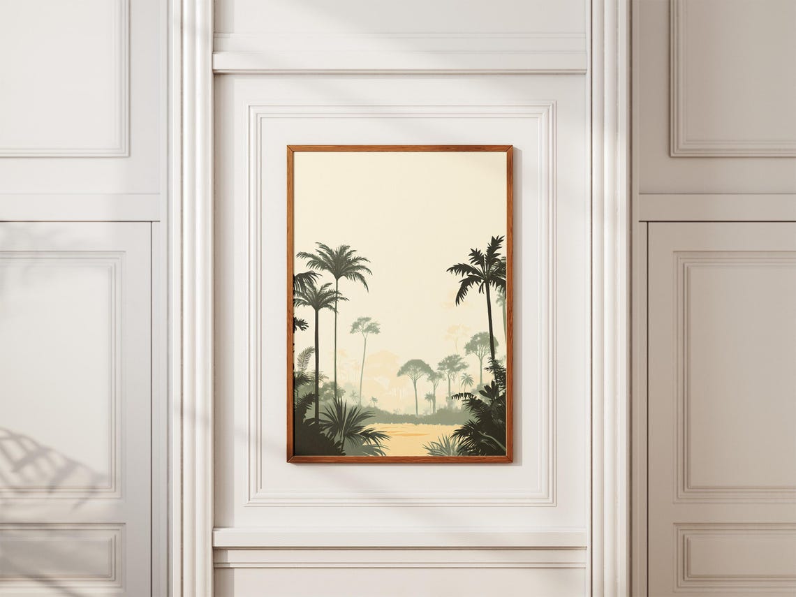 Misty Palm Tree Silhouettes Calm River Minimalist Nature Poster - Image 2