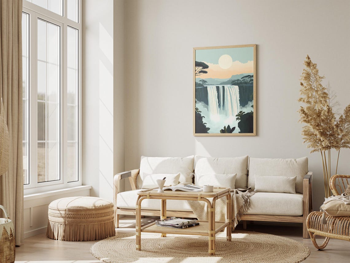 Majestic African Waterfall with Mist and Acacia Trees Poster - Image 4