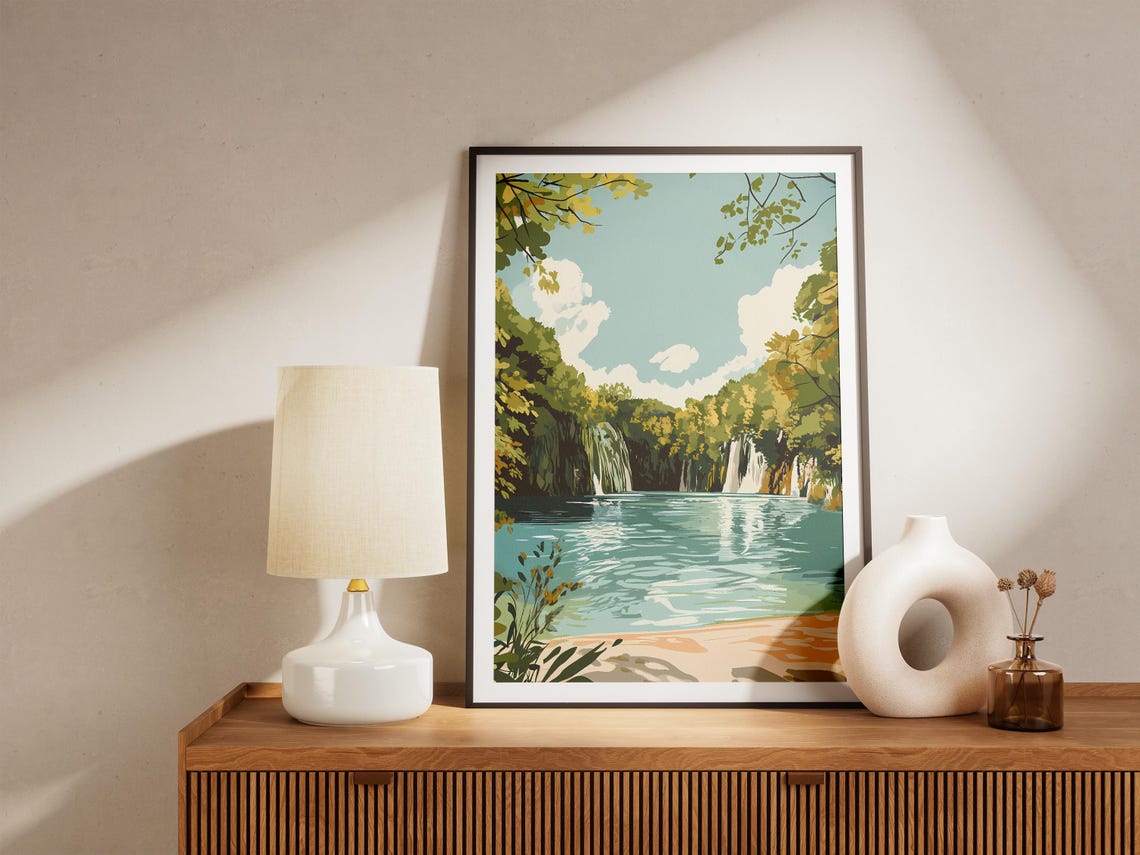 Plitvice Lakes Waterfalls and Turquoise Lake Art Poster Scenic - Image 5