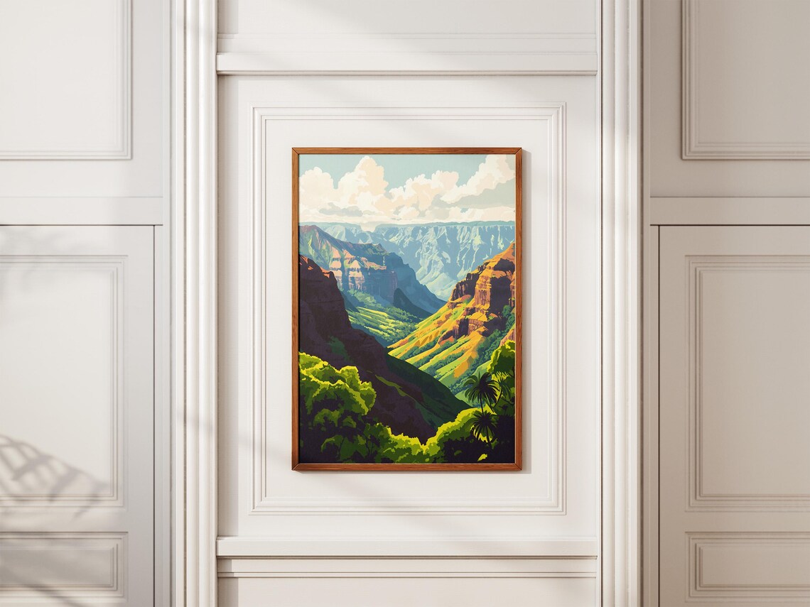 Waimea Canyon Kauai Layered Red Ridges Lush Green Valley Poster - Image 2