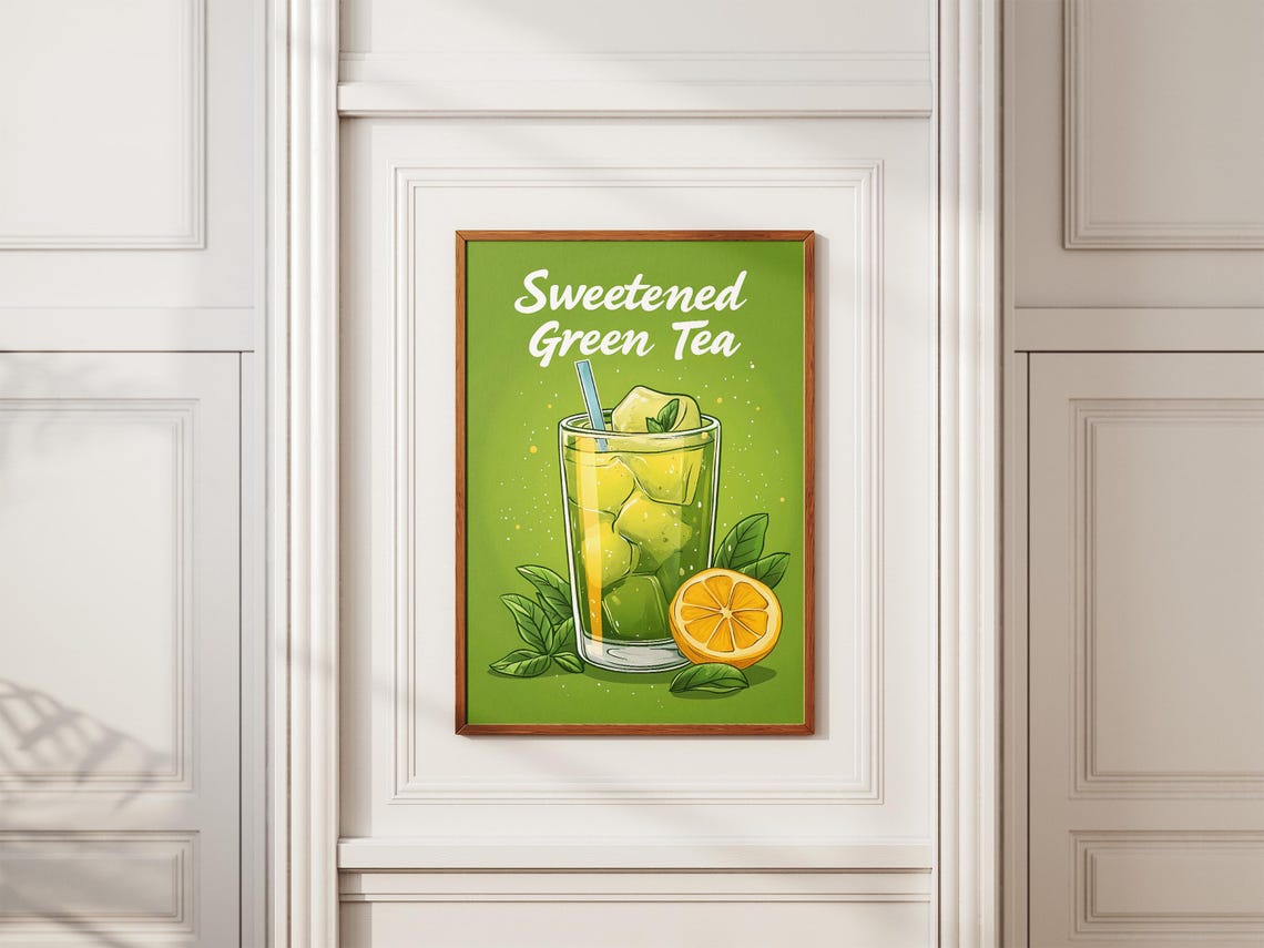 Iced Sweetened Green Tea With Lemon Retro Beverage Art Poster - Image 2
