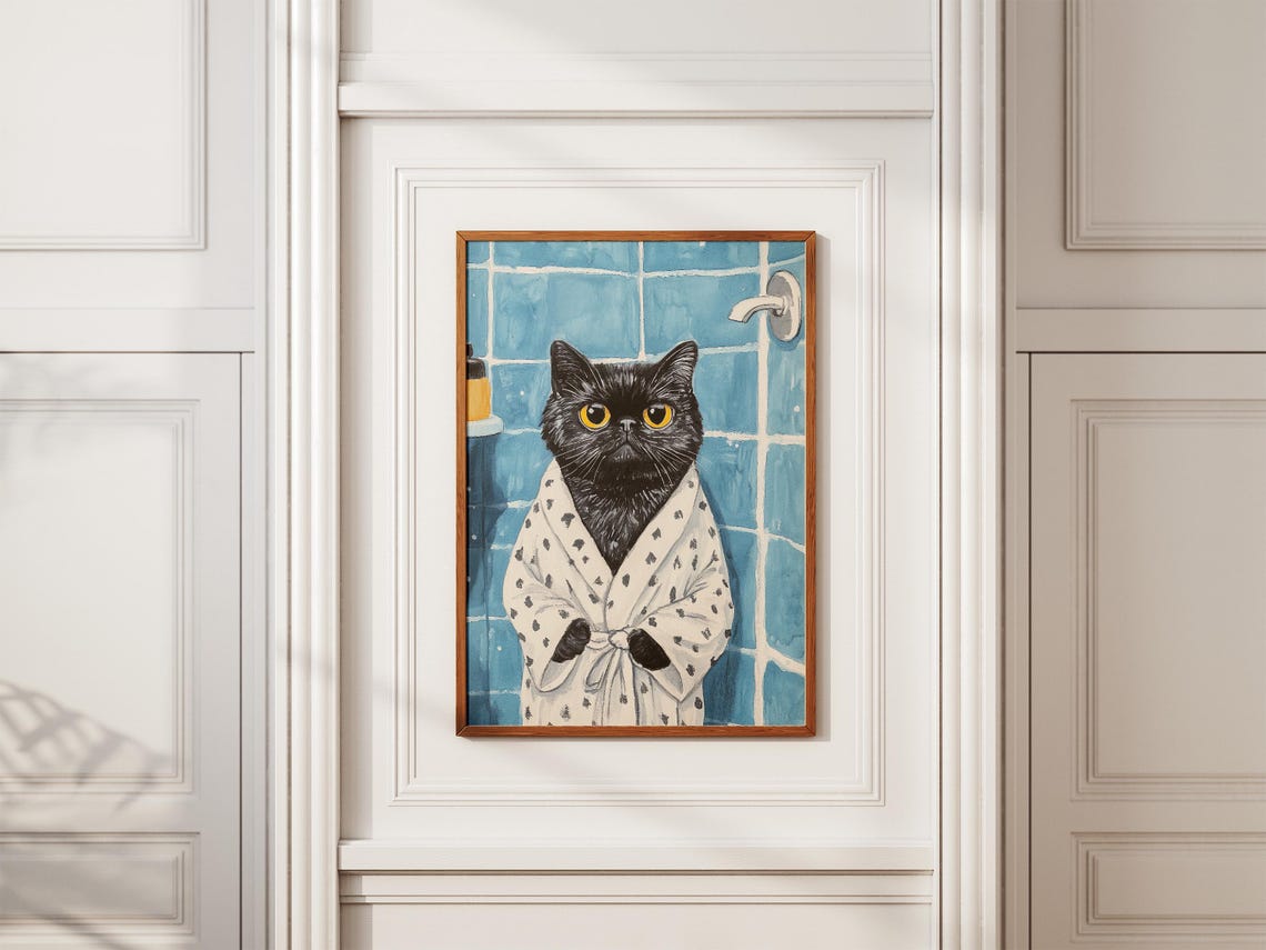 Exotic Shorthair Cat Bathrobe Poster Bathroom Wall Art Print Funny Lover Gift Black In Robe Home Decor - Image 2