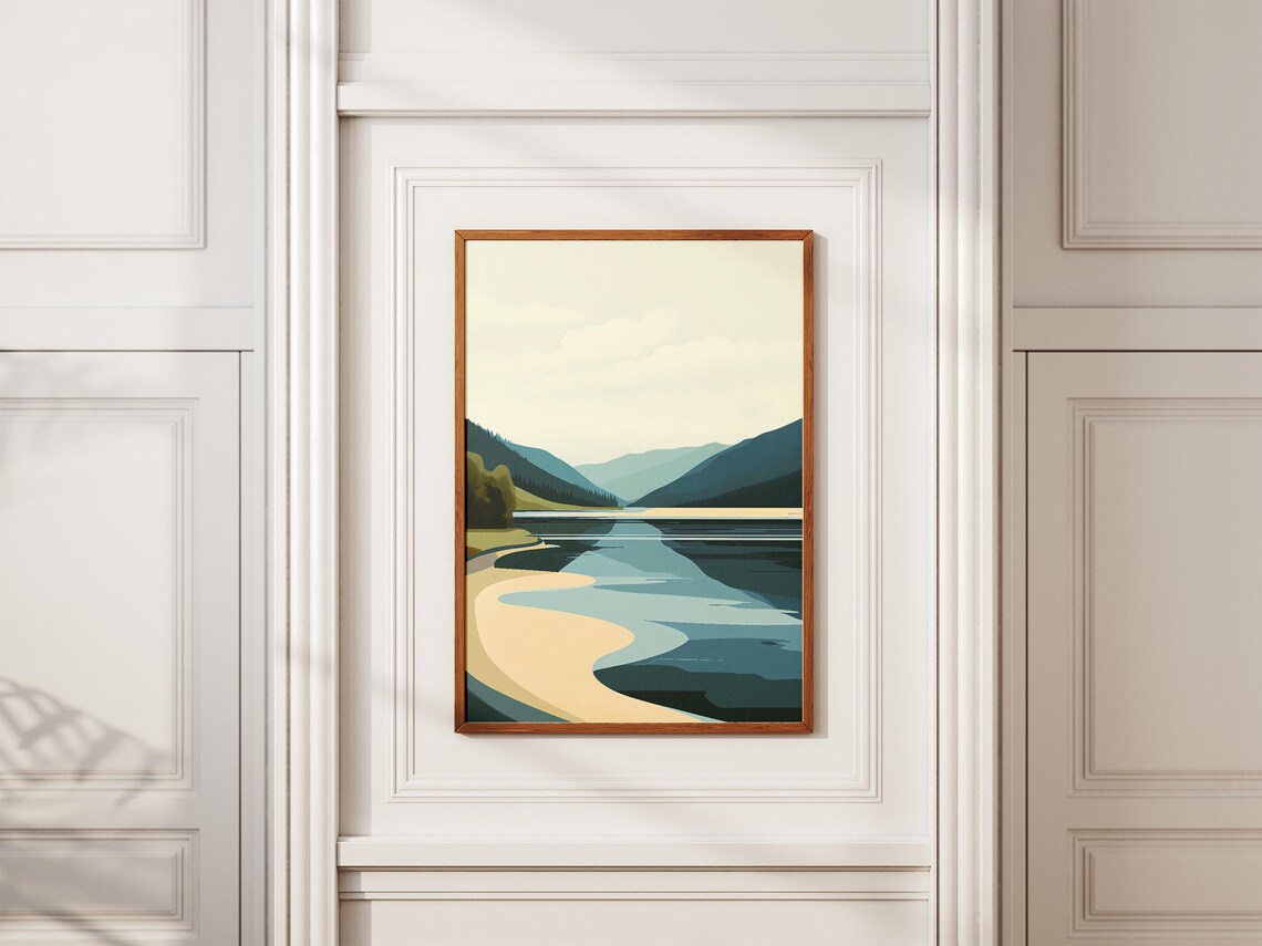 Lake Baikal Minimalist Calm Lake Landscape Illustration Poster - Image 2