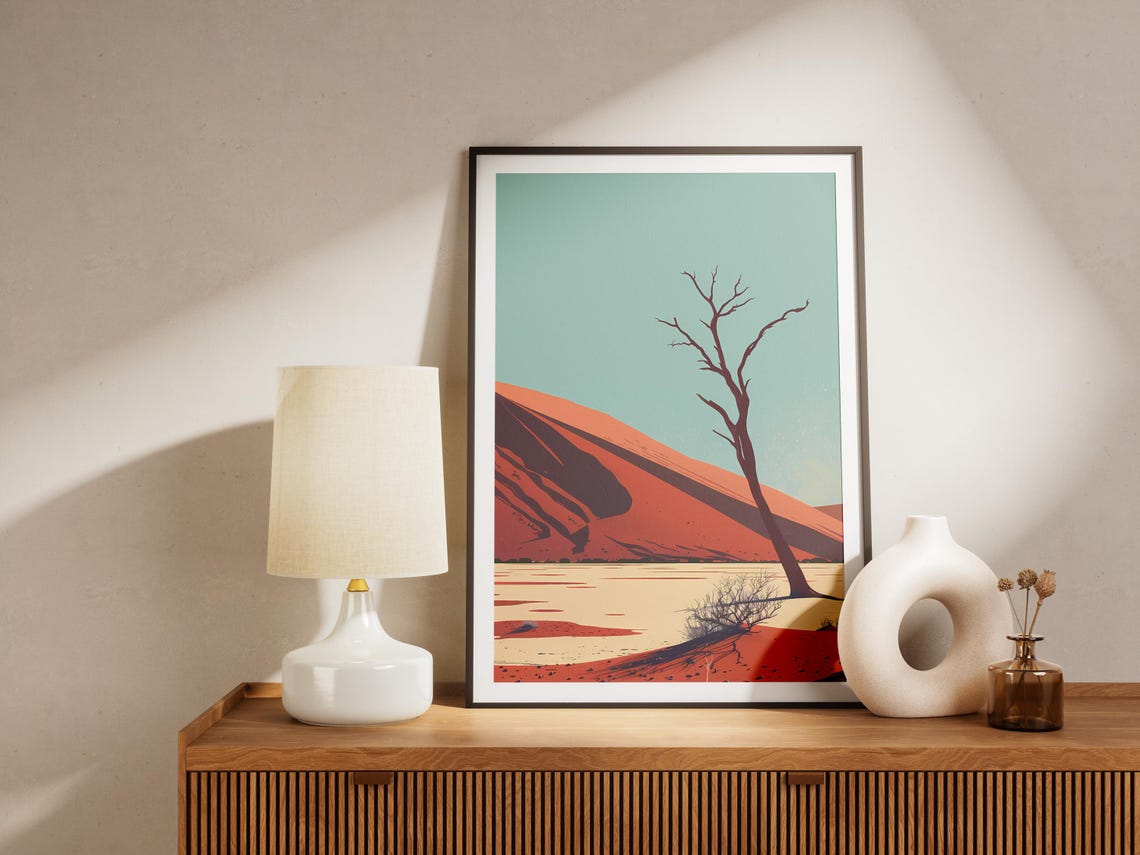 Namibia Sossusvlei Desert Red Dunes Dead Tree Vintage Poster - Image 2