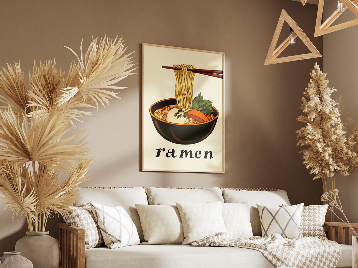 Ramen Poster Japanese Food Print Bowl Of Noodles Wall Art Asian Cuisine Illustration Flat Lay Food Illustration Kitchen Decor Instant Ramen - Image 3