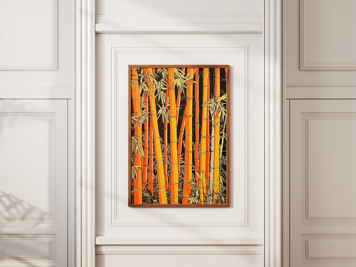Golden Bamboo Stalks Black Background Botanical Illustration Poster - Image 2
