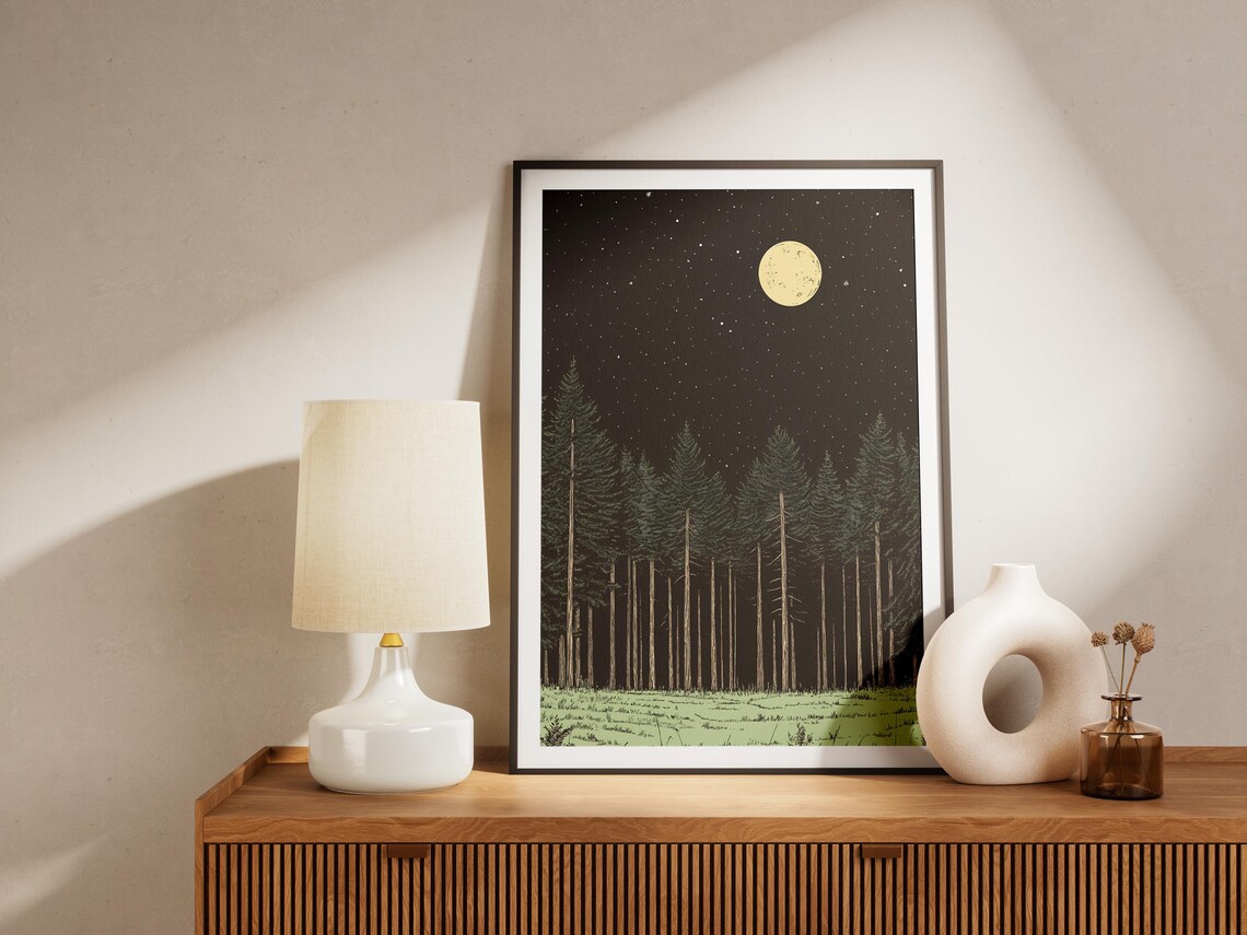 Bialowieza Forest Moonlit Pine Trees Meadow Night Poland Nature Art Poster - Image 4