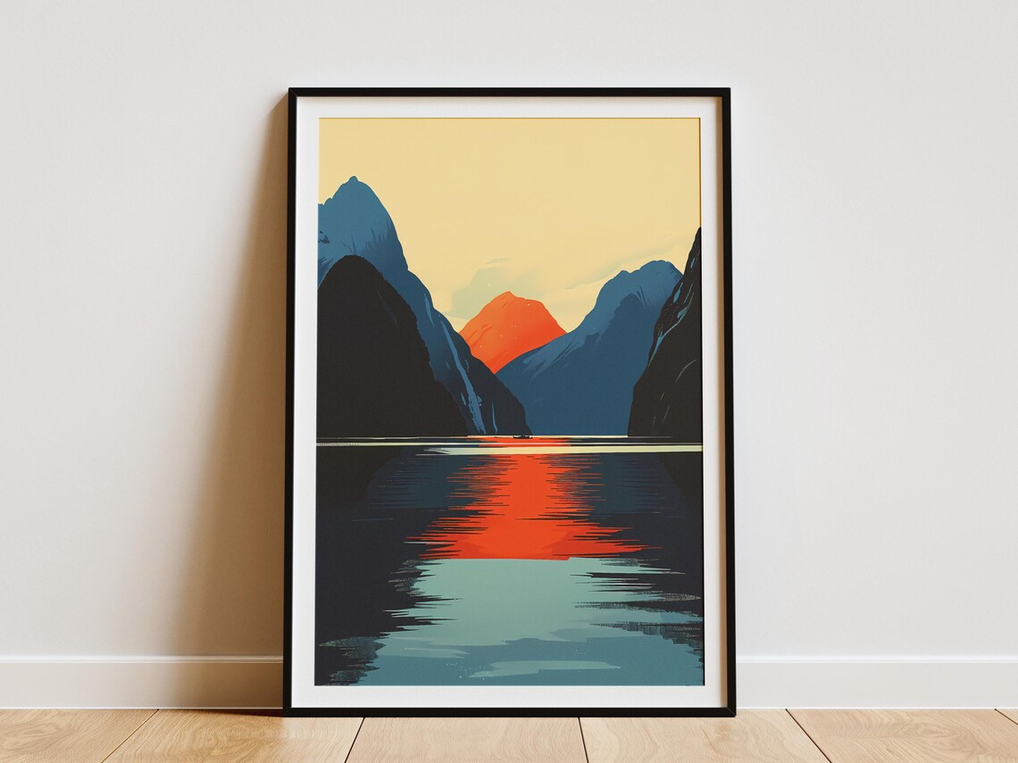 Milford Sound New Zealand Minimalist Travel Poster