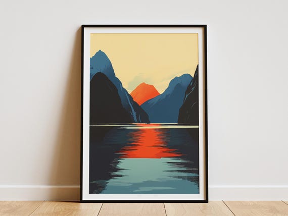Milford Sound New Zealand Minimalist Travel Poster