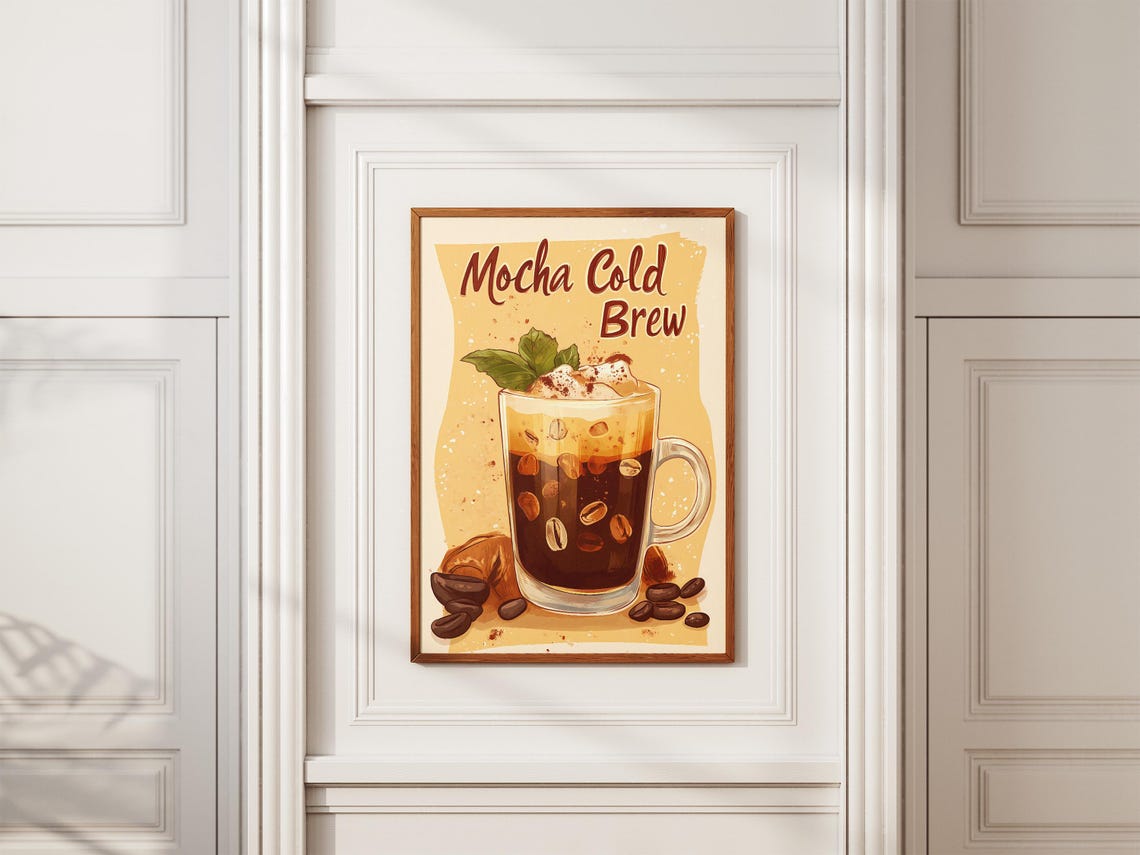 Mocha Cold Brew Iced Coffee Drink Whipped Cream Illustration Poster - Image 2