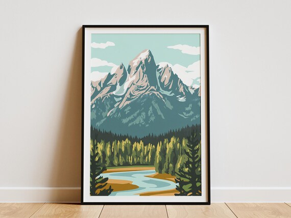 Grand Teton National Park Poster Wyoming Mountain Landscape Travel