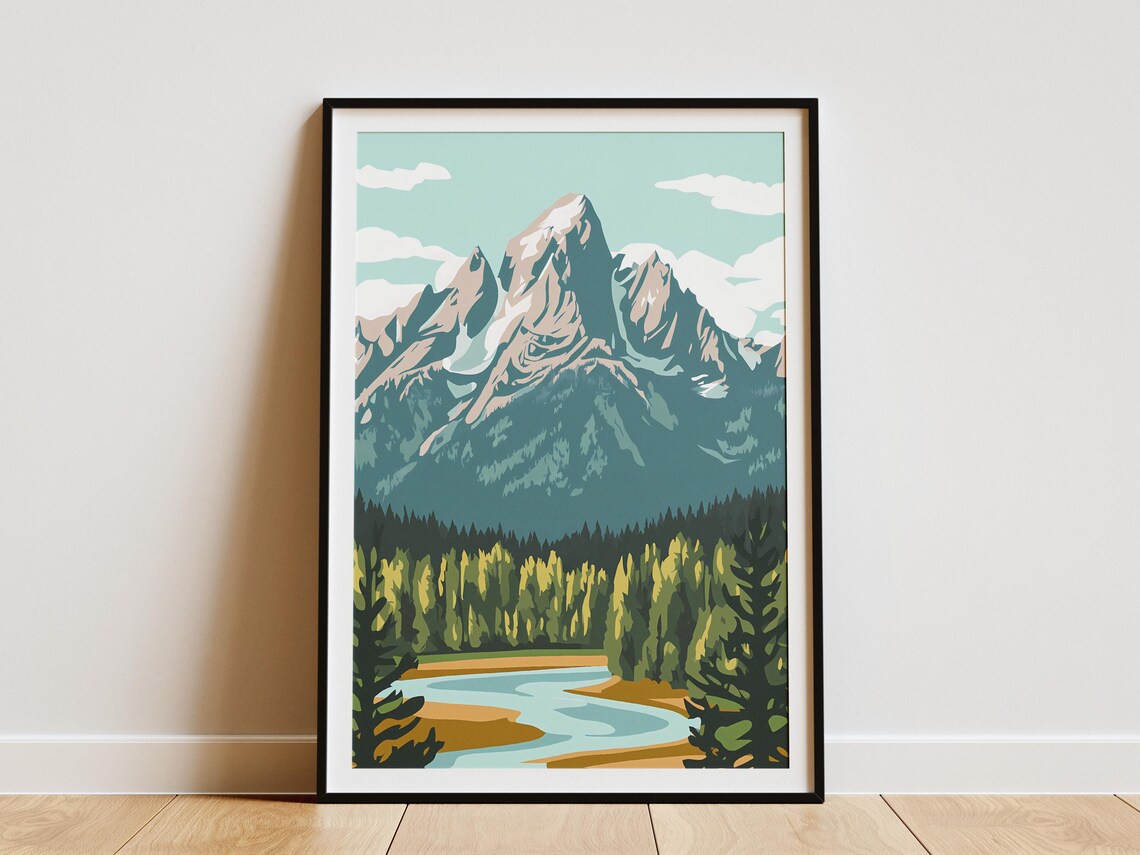 Grand Teton National Park Poster Wyoming Mountain Landscape Travel