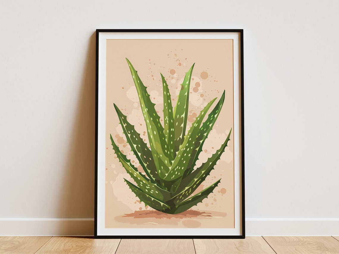 Aloe Vera Succulent Spiky Dotted Leaves Beige Botanical Art Poster