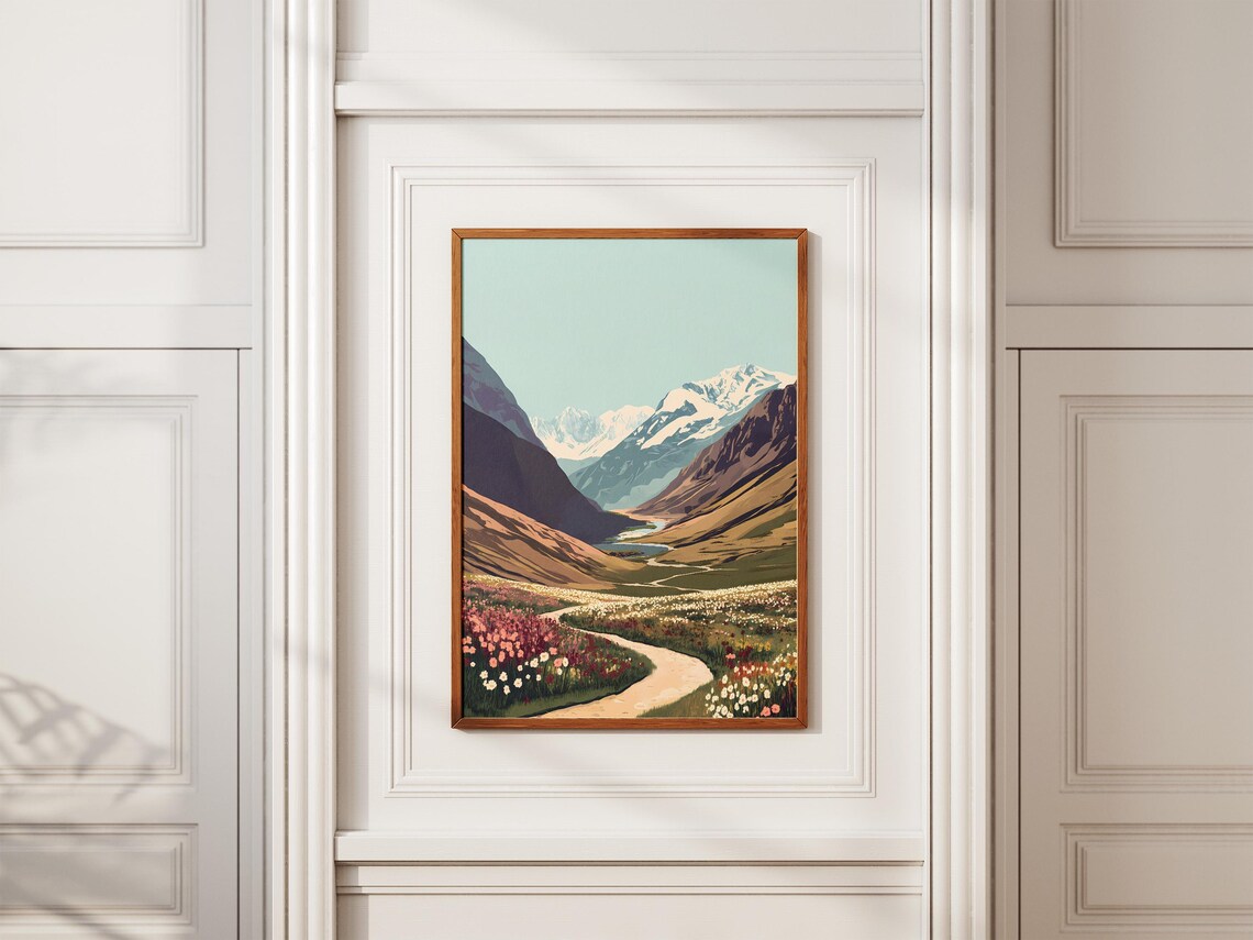 Valley Of Flowers National Park India Poster Floral Mountain Landscape Art Print Nature Illustration Botanical Wall Decor Hiking Travel - Image 2