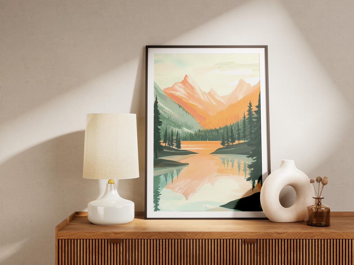 Warm Mountain Lake Sunrise With Peaks And Pine Reflection Poster - Image 5