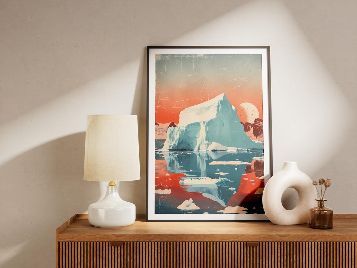 Giant Iceberg Reflection Sunset Orange Sky Arctic Art Poster - Image 2