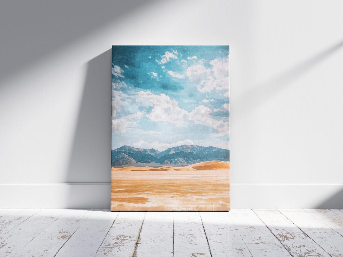 Golden Desert Dunes Mountain Horizon Cloudscape Landscape Poster - Image 2