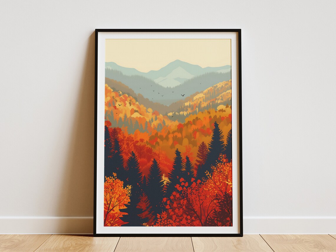Vermont Fall Forest Poster, Autumn Mountain Landscape