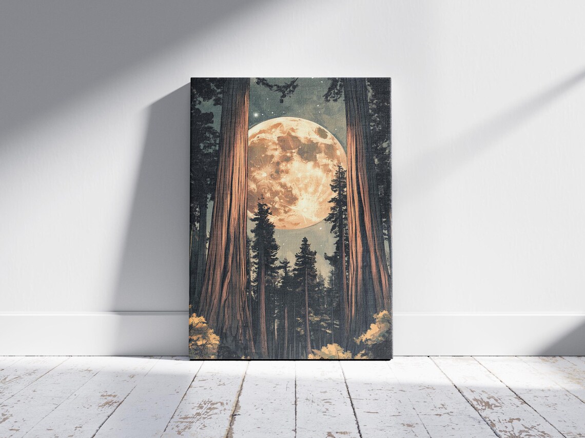 Redwood Forest Giant Trees Full Moon Night National Park Art Poster - Image 2