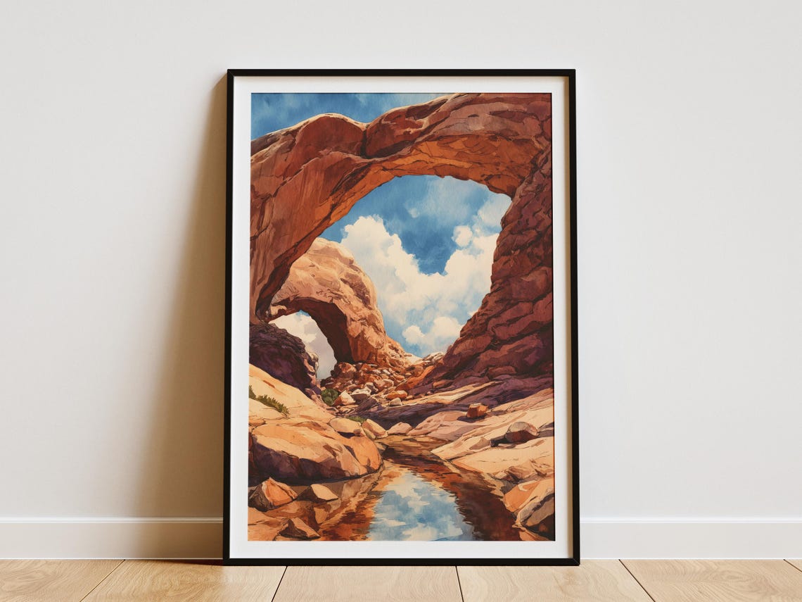 Arches National Park Double Arch Desert Utah Watercolor Poster