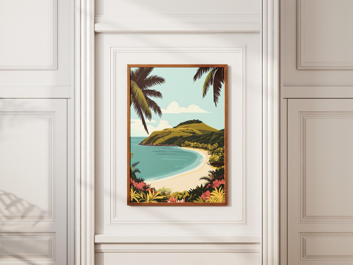 Yasawa Islands Fiji Palm Beach Green Island Hill Landscape Poster - Image 2