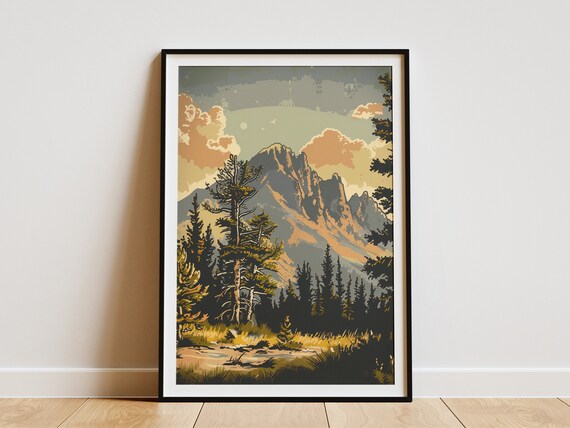 Vintage Mountain Peak Art Print Minimalist Alpine Landscape Wall Decor