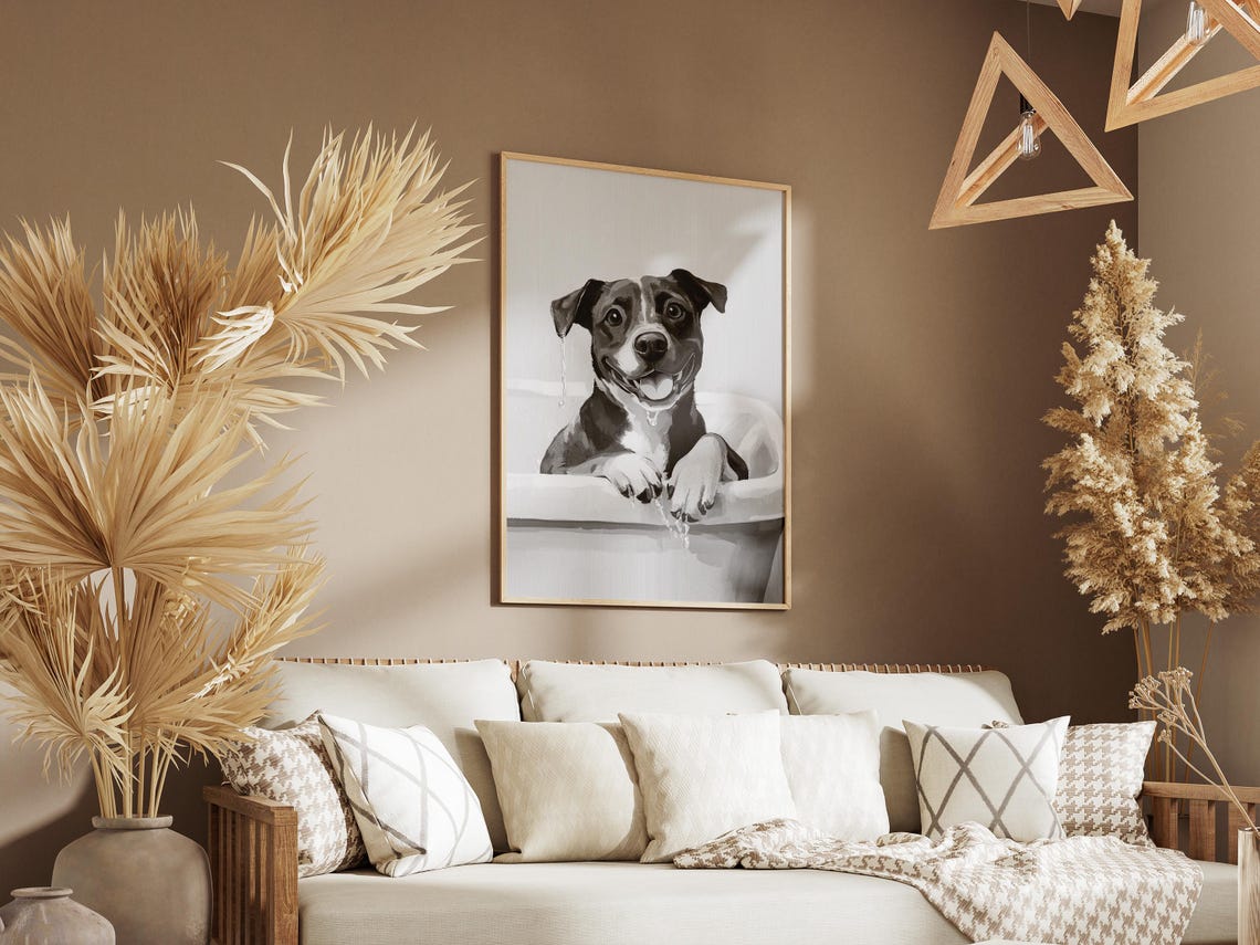 Cute Happy Smiling Staffordshire Terrier Bubble Bath Dog Poster - Image 3